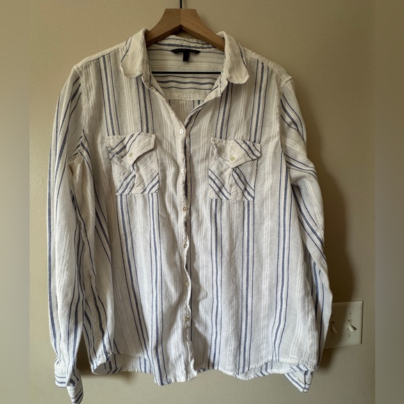 Victoria's Secret Tops - Victoria’s Secret Beachy Cotton Striped Button down shirt XL
